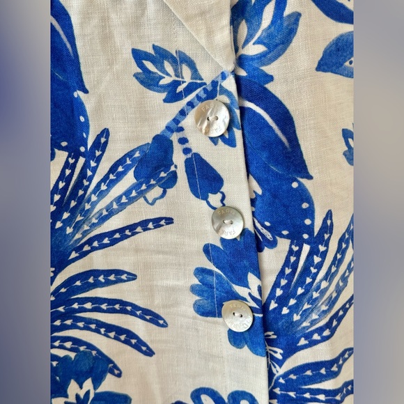 NWT Farm Rio Blue & White Linen Floral Birds Dress Size Small - Picture 10 of 11